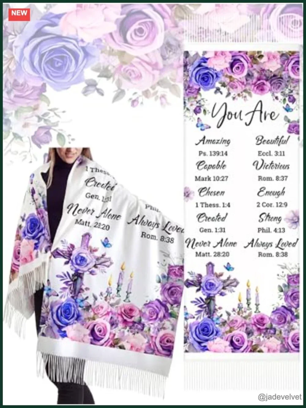 Extra Large Prayer Shawl Scarf Floral Tassel Religious Scripture Gift Women